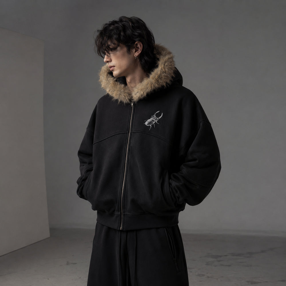 LUCANUS DETACHABLE FUR HOODIE