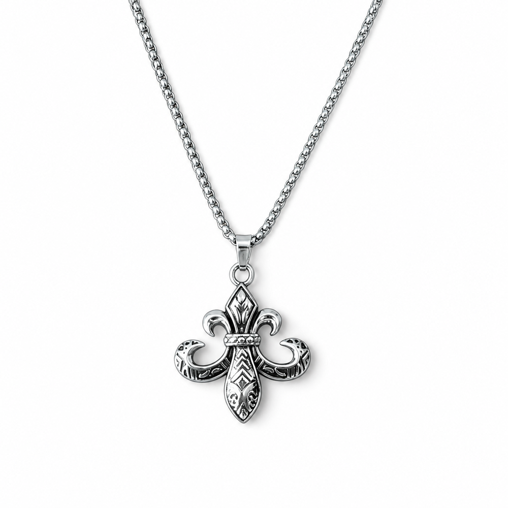 Regalia fleur-de-lis pendant necklace on white background