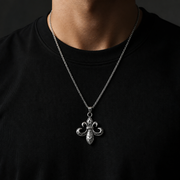 Regalia pendant necklace worn over black