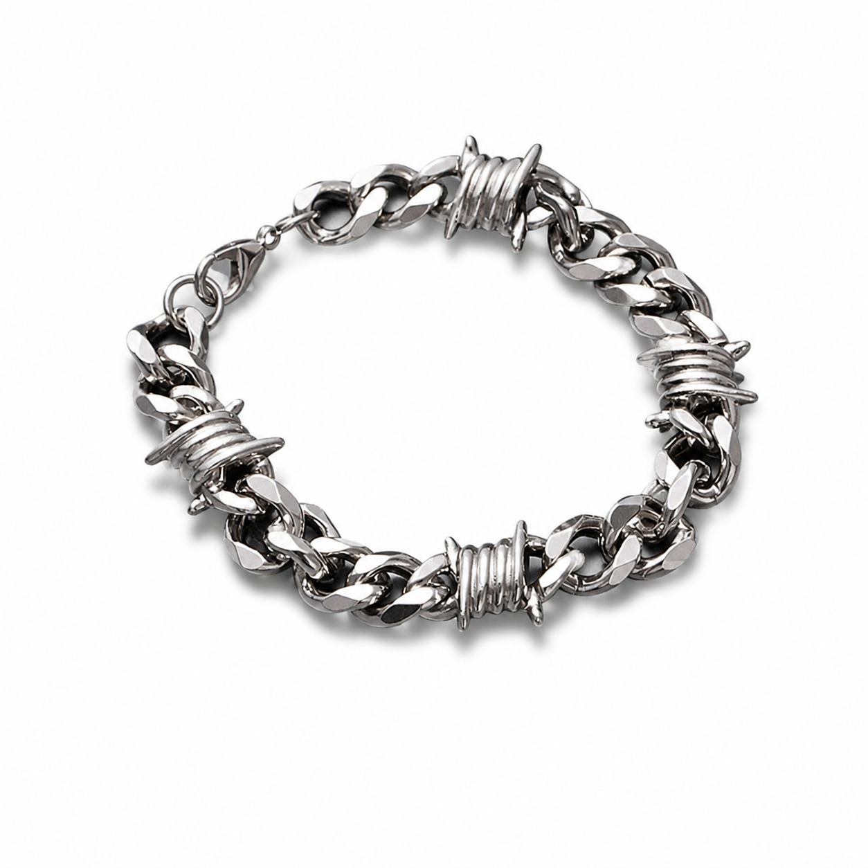 Razorwire Chain bracelet centered on a pure white background